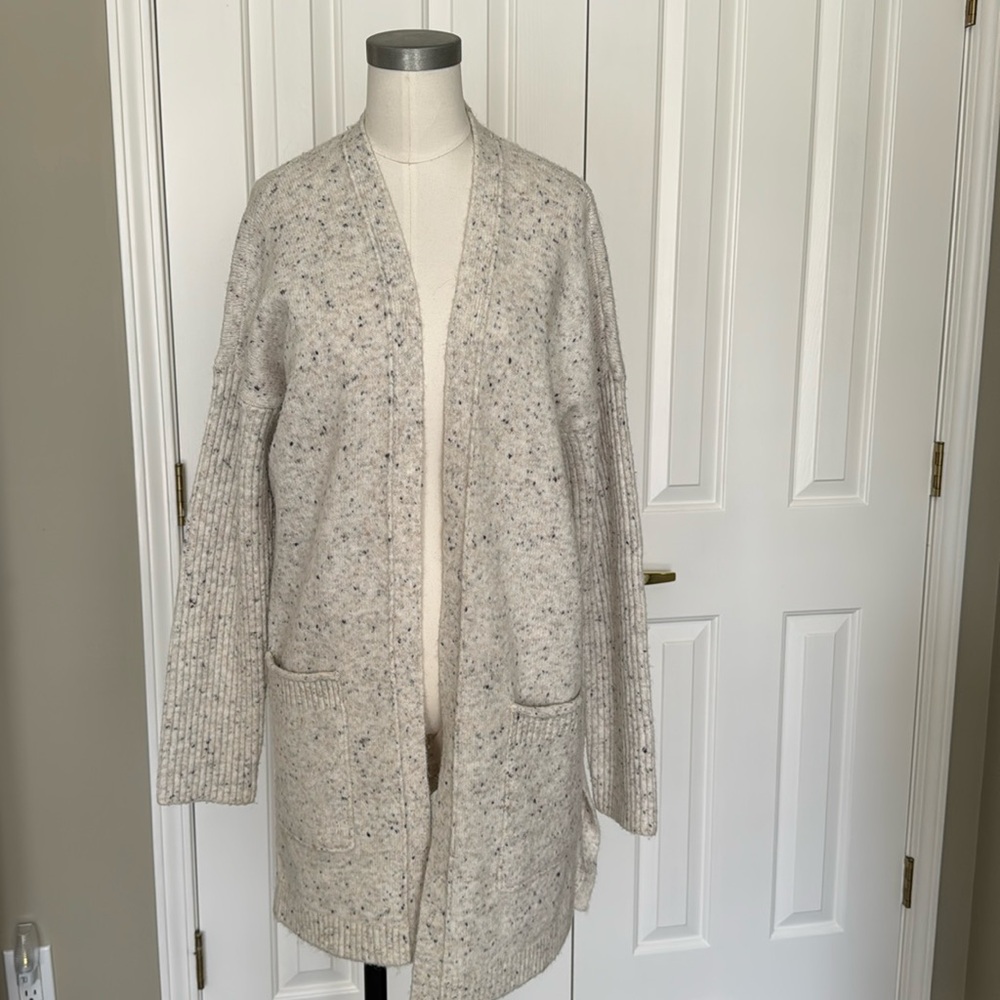 Abercrombie & Fitch Cream Speckled Knit Open Cardigan